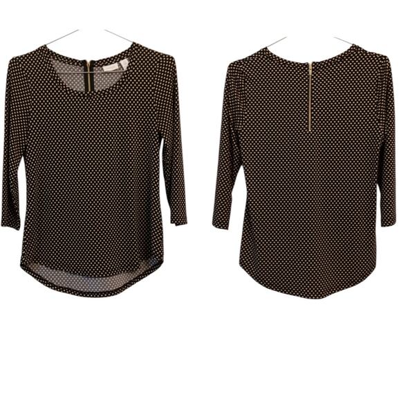 CHICO'S 0 Slinky Top Blouse S/4 Zip Back‎ Polka Dots Office Career Travel Work - Picture 1 of 8
